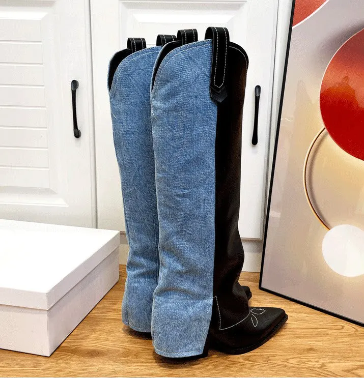Wide-Shaft Wedge Boots Riding Boots Maxct