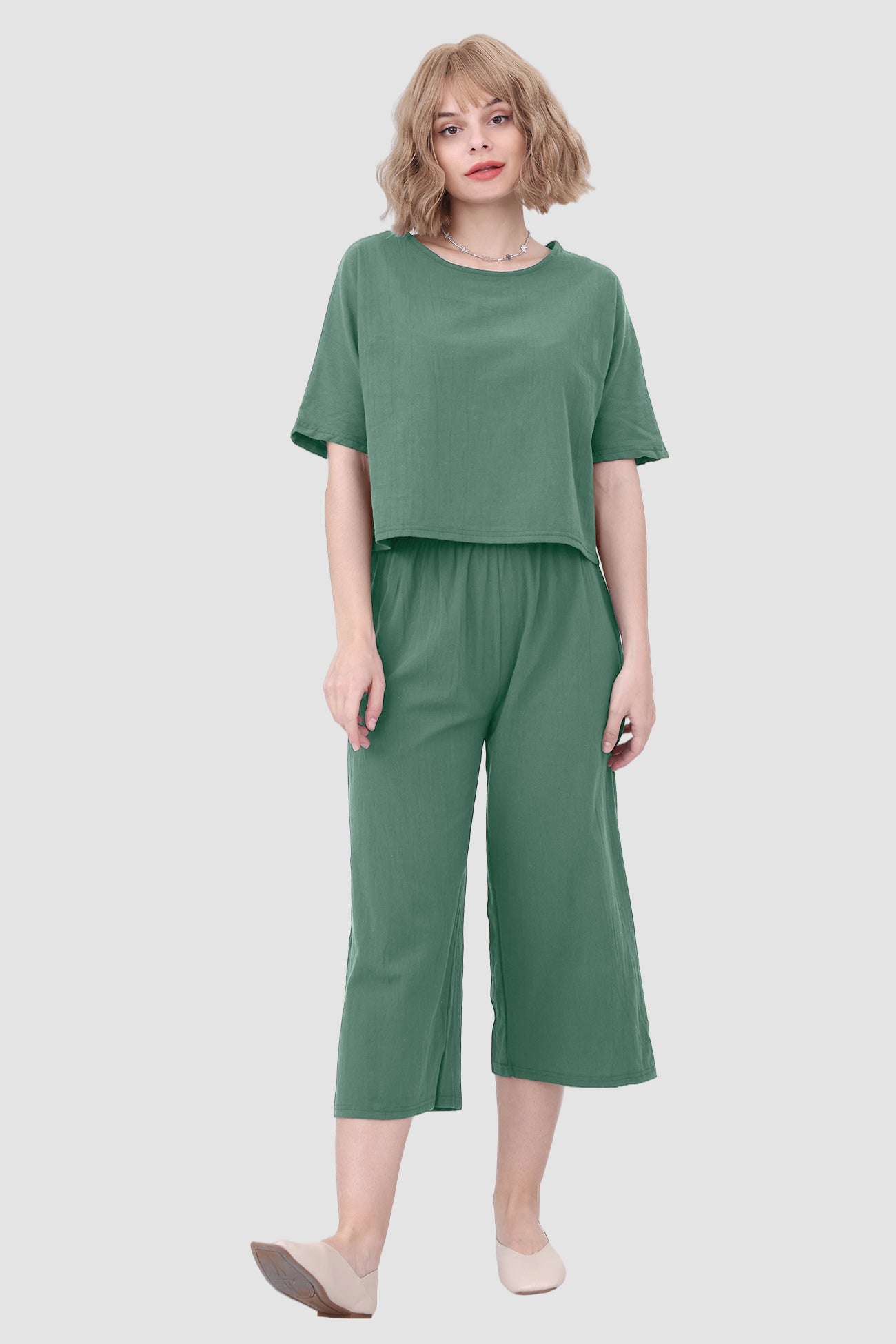 Maxct Solid Short Sleeve Top & Elastic Waist Pants