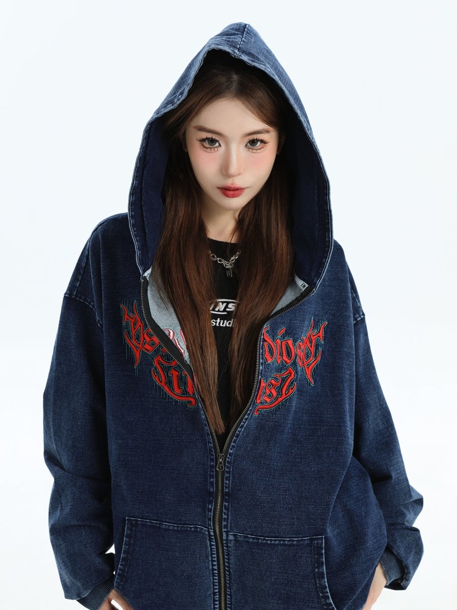 Maxct [Insstudios] Gothic Letter Logo Denim Jacket Na1631