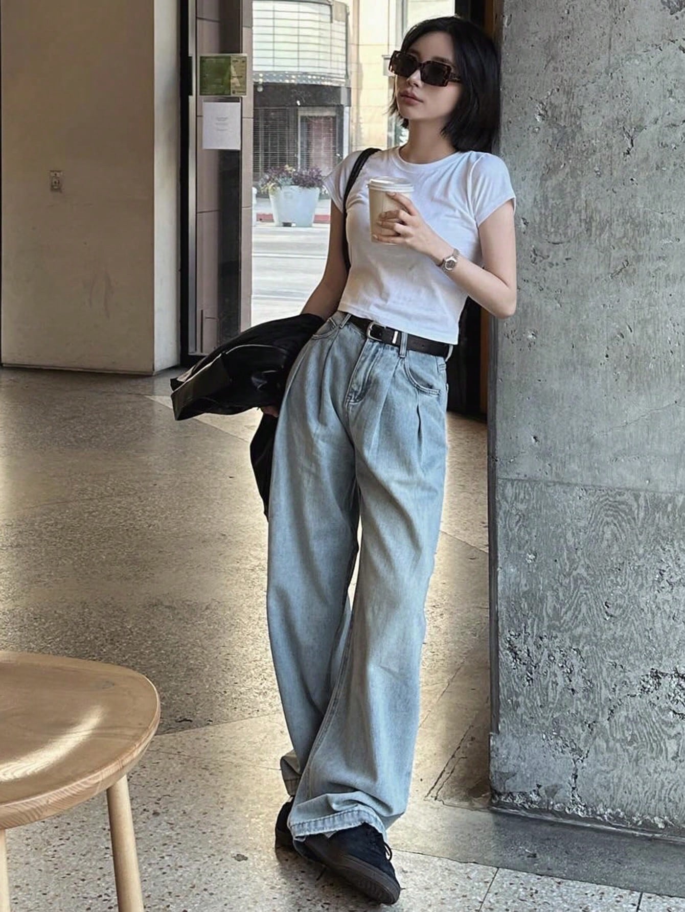Maxct Women's Loose Wide Leg Denim Pants, Street Style