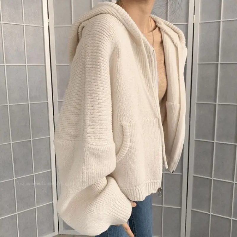 Maxct Hooded Zip Up Knit Cardigan