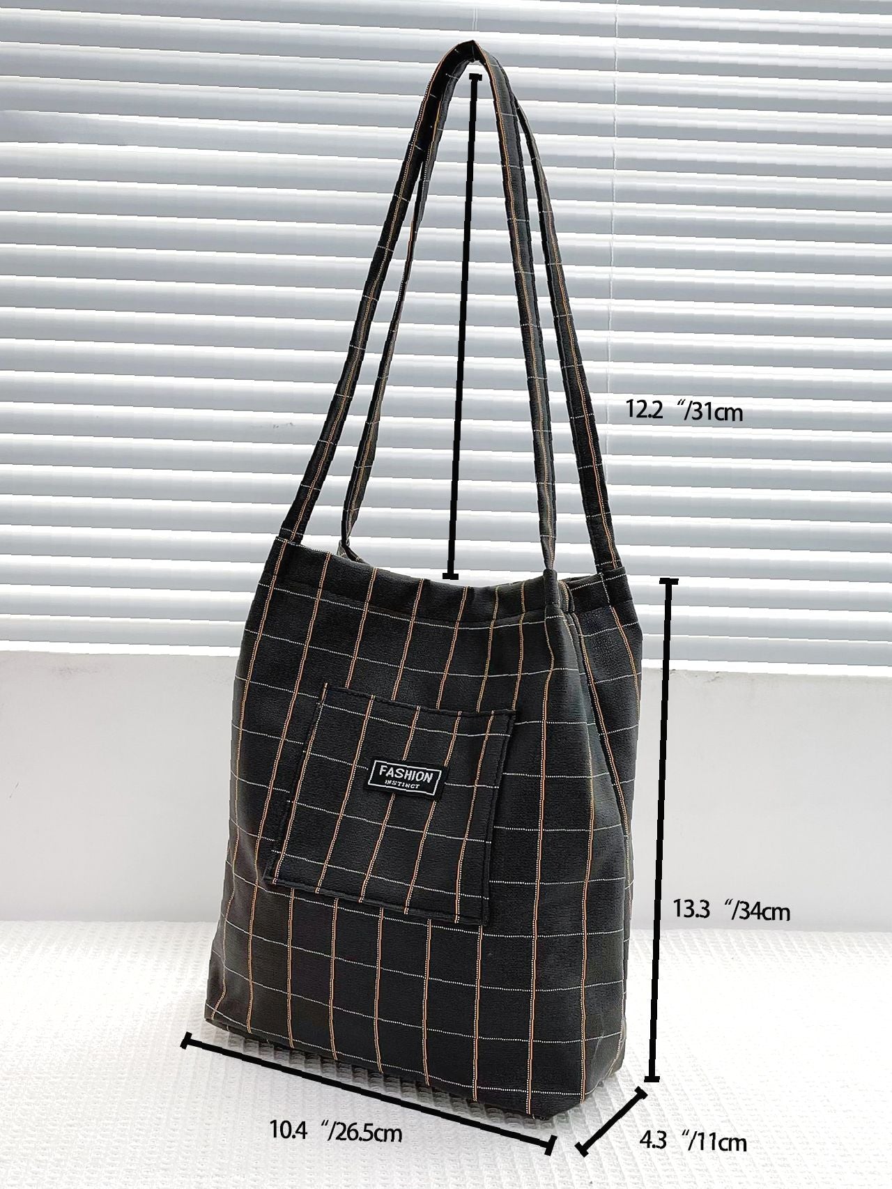 Maxct - Plaid Pattern Letter Patch Decor Shopper Bag  - Women Tote Bags
