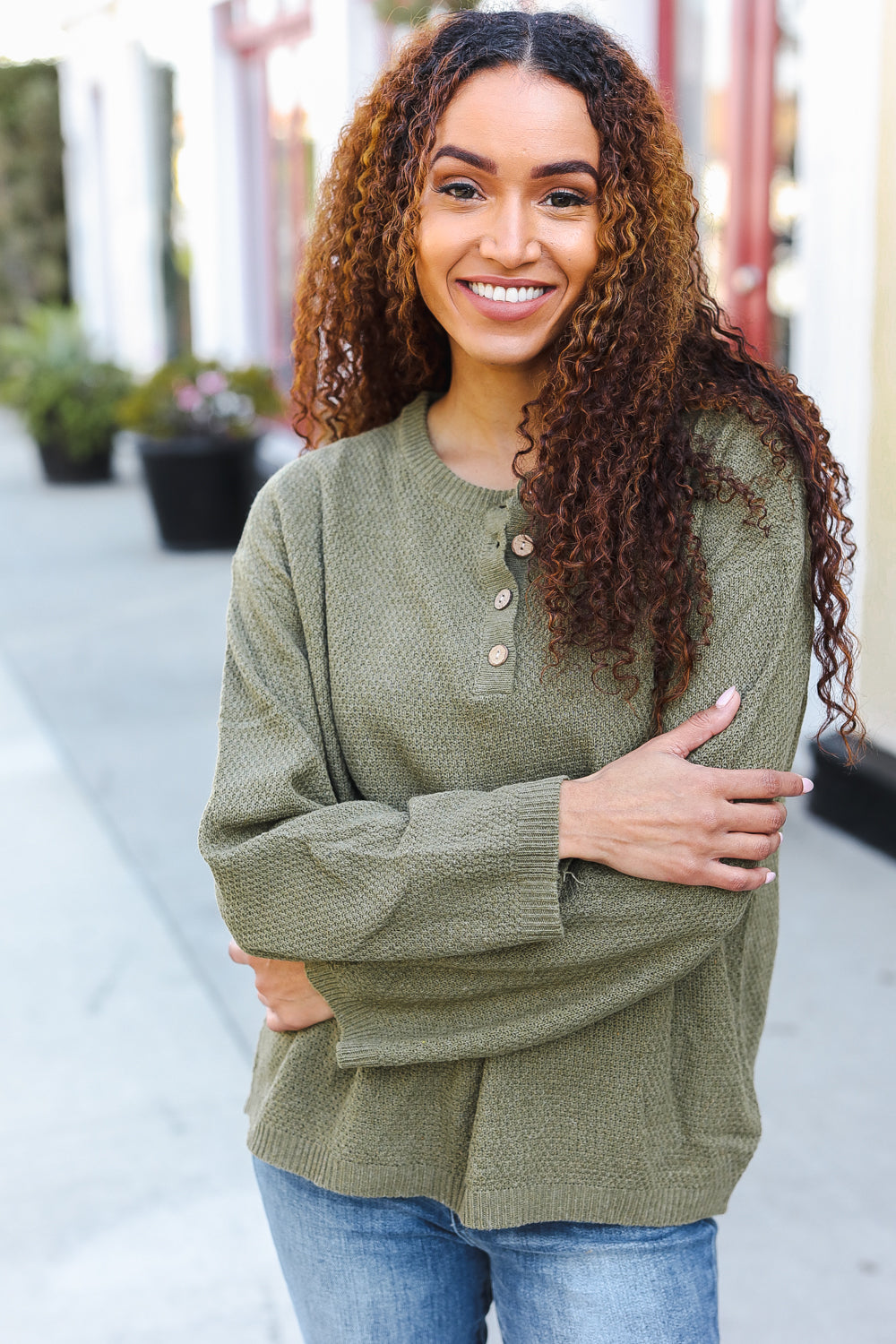 Maxct &Beautiful You Moss Green Button Down Ribbed Sweater