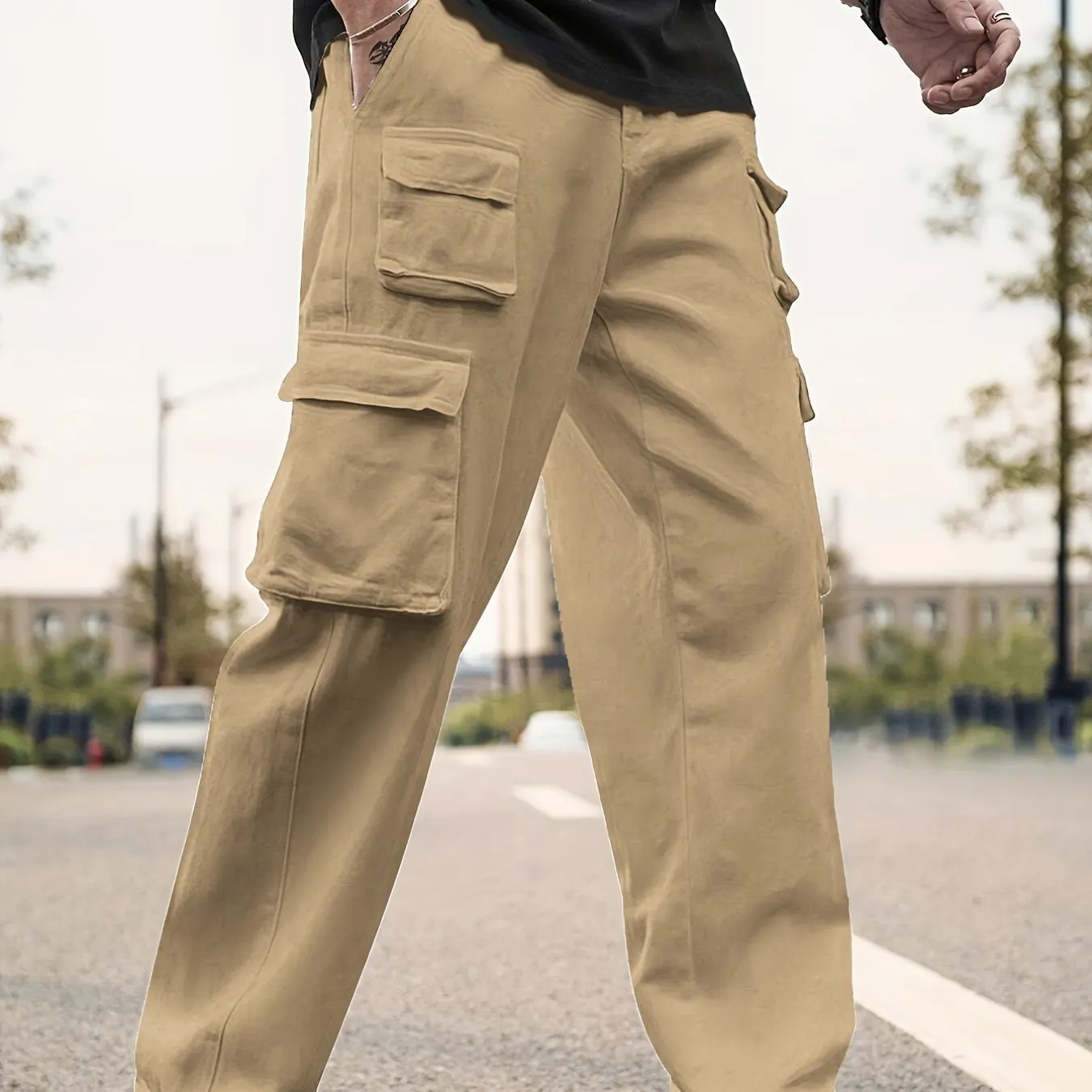 Maxct Men's Multi Flap Pocket Cargo Pants, Loose Trendy Pants