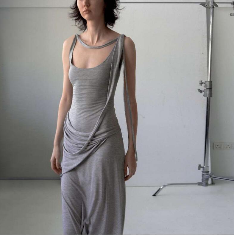 Maxct Style Autumn And Winter New Women's Fashion Pleated Round Neck Sleeveless Temperament Slim-fit Hip Dress Women