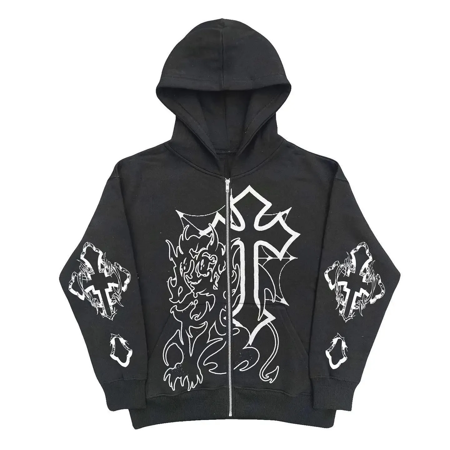 Maxct Retro Trend Y2k Zipper Hoodie Harajuku Hip Hop Oversized Hooded Sweatshirt Men Women Street Punk Rock Jacket Coat Top Streetwear