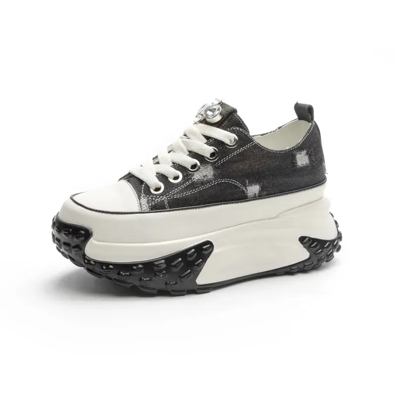 Denim Platform Sneakers with Bling - 6cm Height Women's Maxct