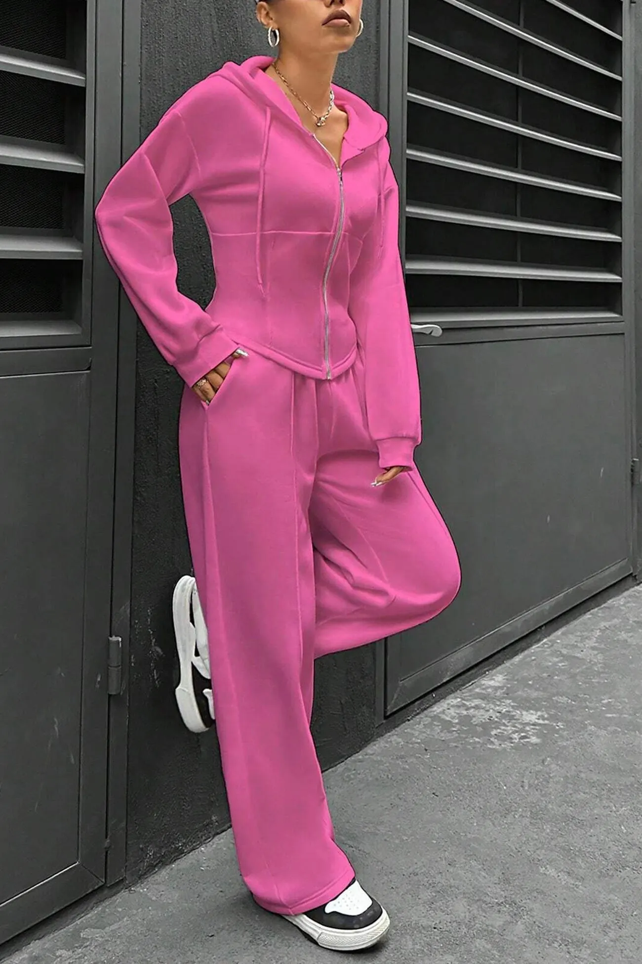 Maxct Solid Slim Fit Hoodie Pants Suits