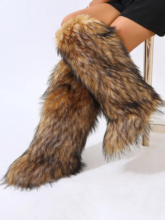 Warmth Thermal Fluffy Faux Fur Mid-calf Snow Boots Maxct
