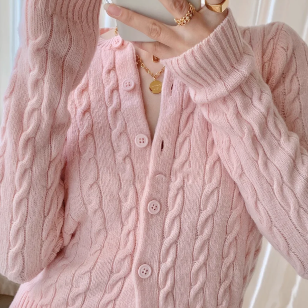 Maxct Solid Color Cable Knit Cardigan
