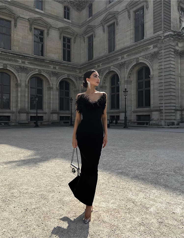 High-end Trendy Niche Designer Evening Dress Autumn And Winter Women's Clothing Trend Ostrich Hair Gowns Bandage Dress Women
