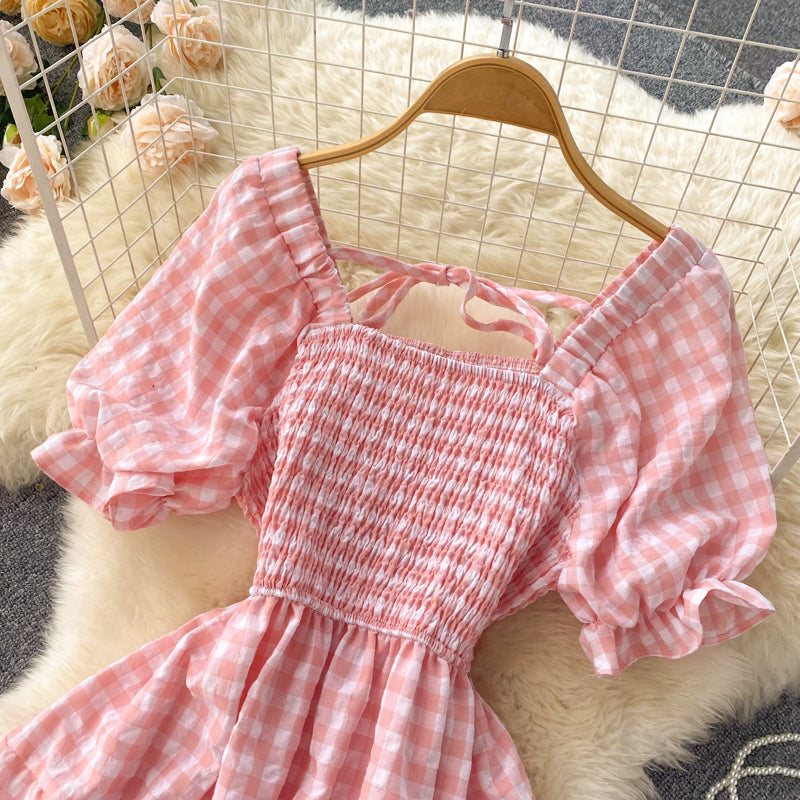 Puff Sleeve Gingham Tiered Dress Maxct