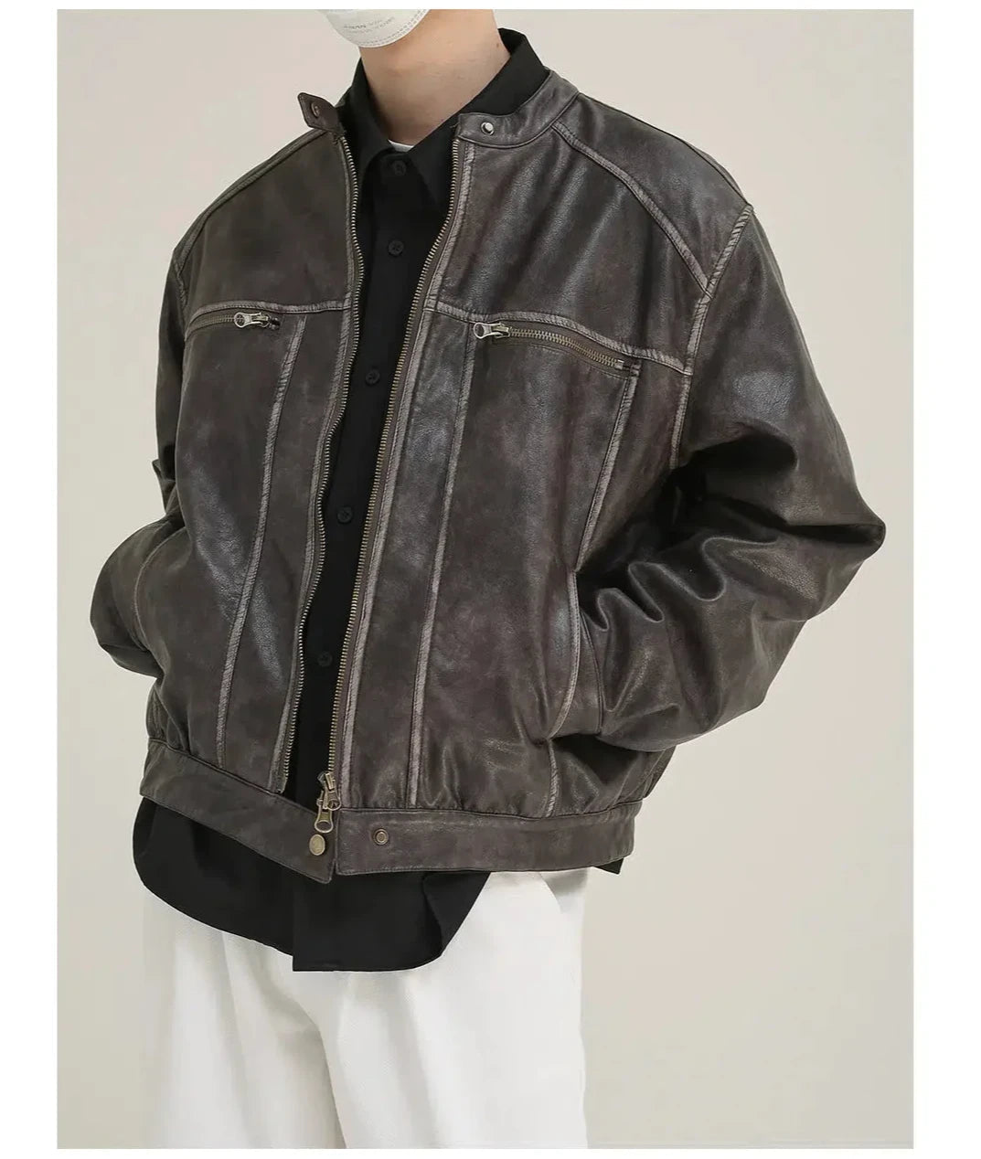Maxct Distressed Short Leather Jacket