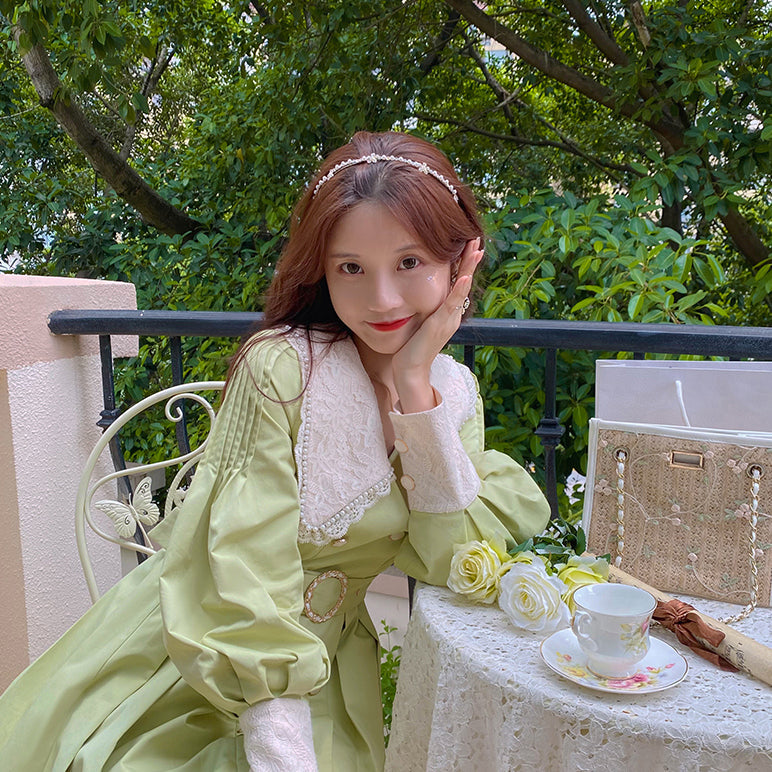 Matcha Peter Pan Pleated Dress Maxct