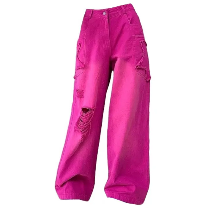 00s Kids Pink Star Ripped Baggy Jeans Maxct