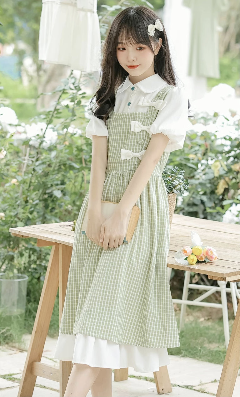 Gingham Bows Twofer Dress Maxct