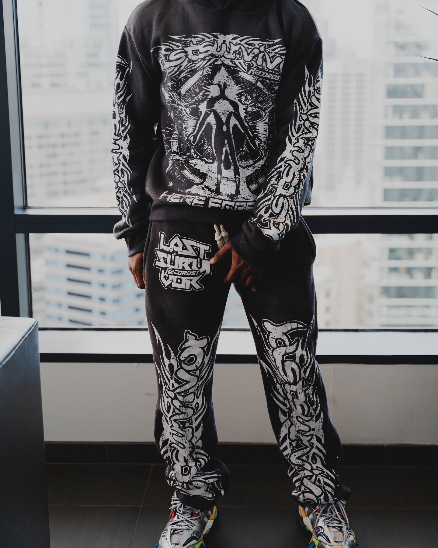 Y2k Sex Dark Punk Print Pattern Long Sleeved Pullover Hoodie Sweatshirt Casual Pants High Street Sweatpants Vintage Streetwear