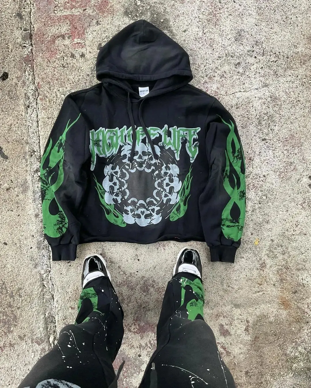 Maxct Y2k Winter Long Sleeved Hoodie Sweatshirt Oversized Winter Clothes Streetwear Y2k Vintage Punk Graffiti Print Top School Ootd