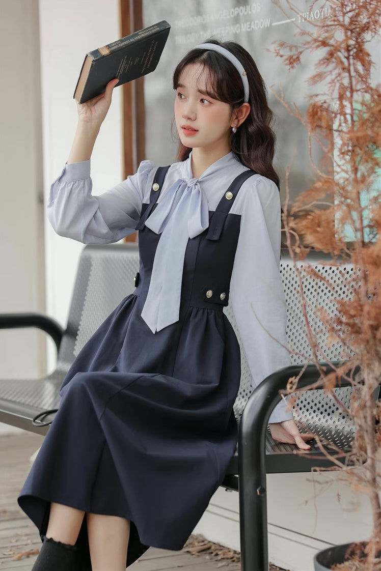 Tie Neck Twofer Midi Dress Maxct