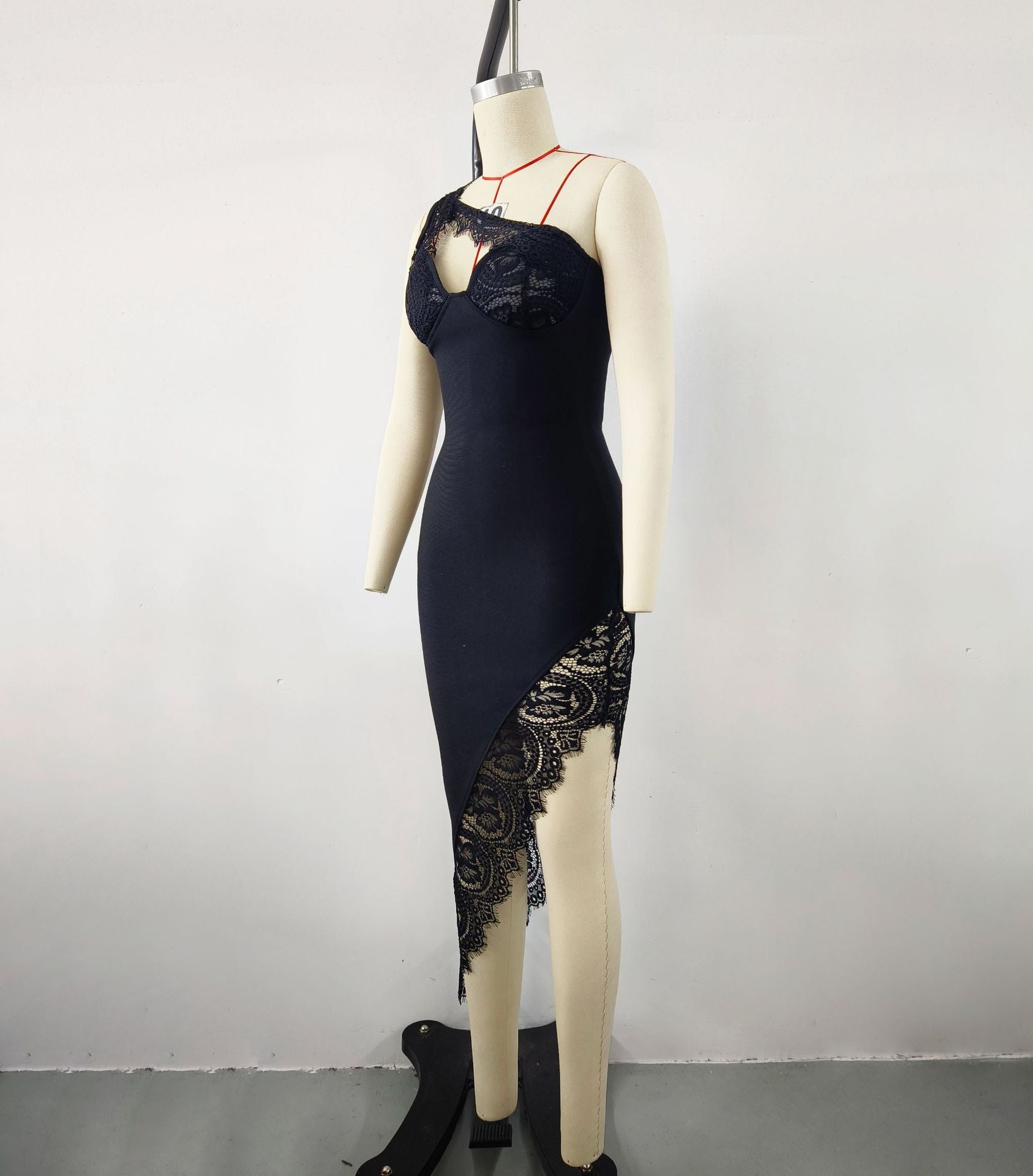 Maxct Export Women's Gothic Style American Hot Girl Black Lace Stitching Bandage Dress Spring Women's High-end Feeling