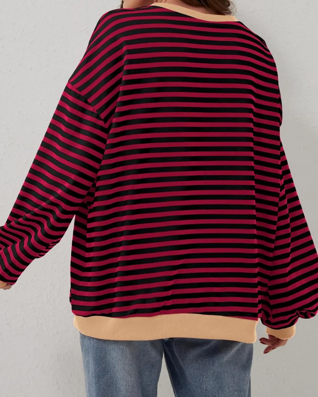 OVERSIZED STRIPED LONG SLEEVE SWEATSHIRT