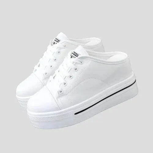Slip-on Platform White Canvas Sneakers for Women Maxct
