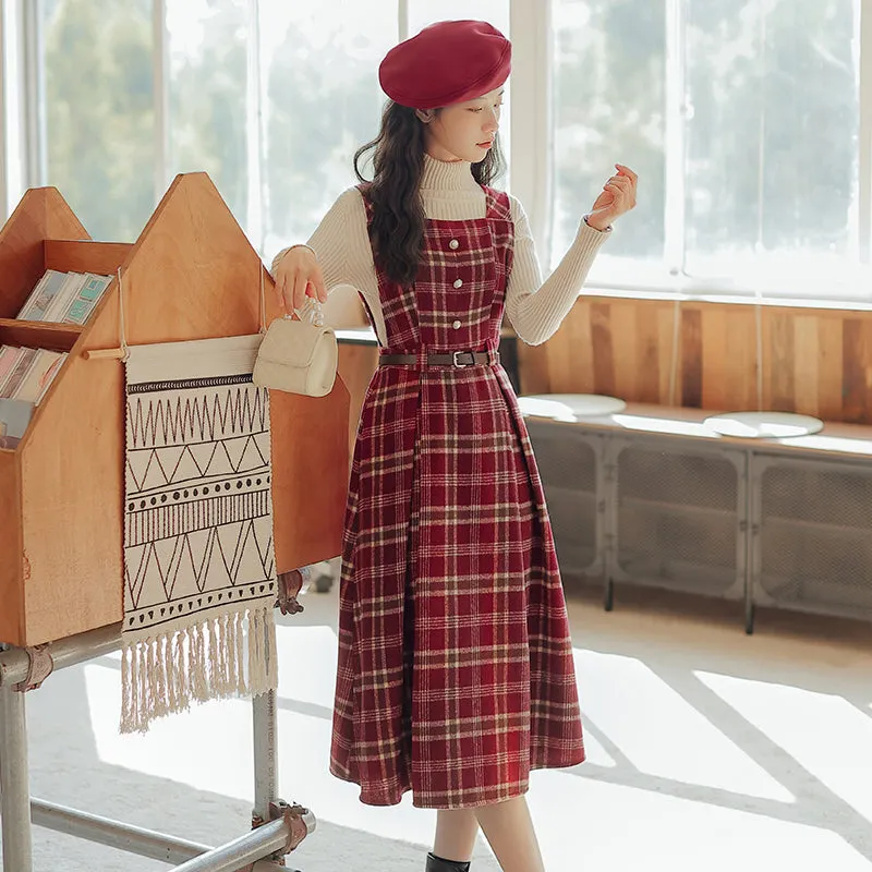 Holiday Plaid Pinafore Midi Dress Maxct