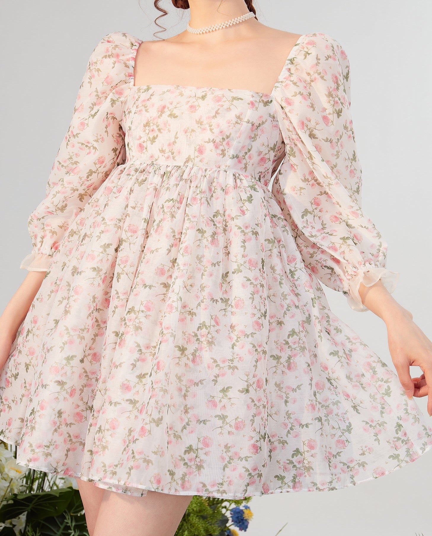 Rose Tea Reversible Mini Puff Dress Maxct