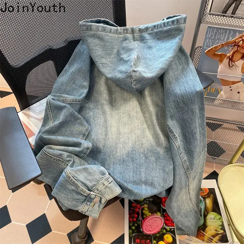 Y2K Women's Loose Denim Hoodies Sweatshirt Maxct - Image 6