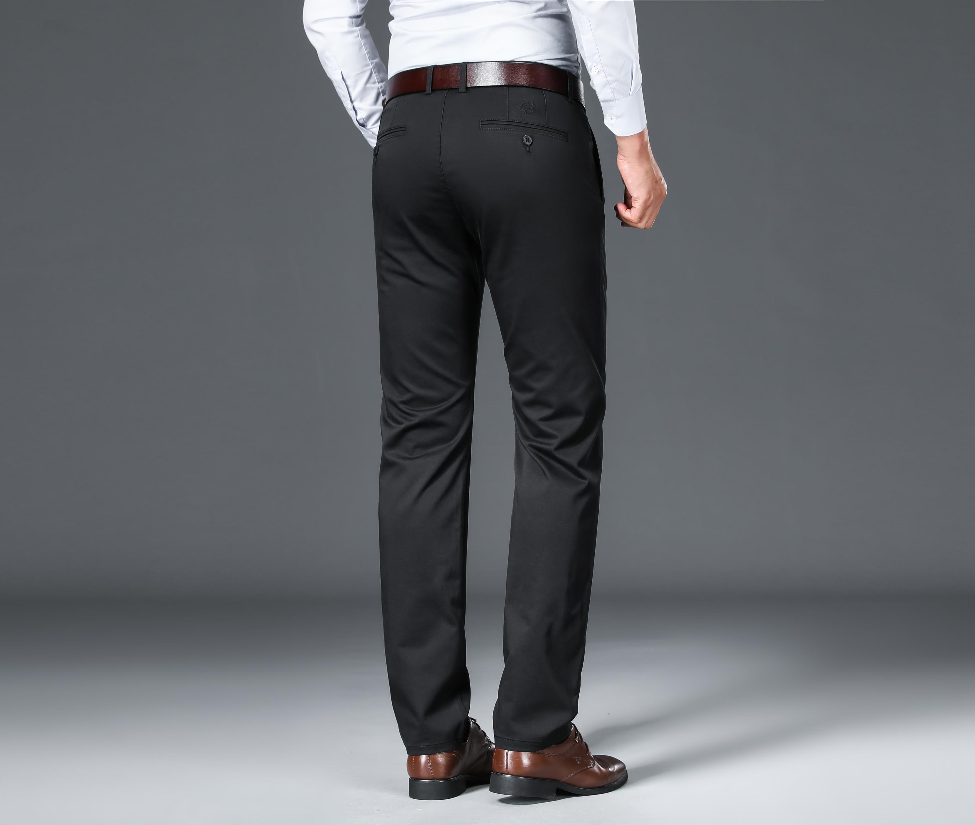 Classic Design Dress Pants, Men's Semi-formal Embroidery Stretch Dress Pants For Fall Winter Business