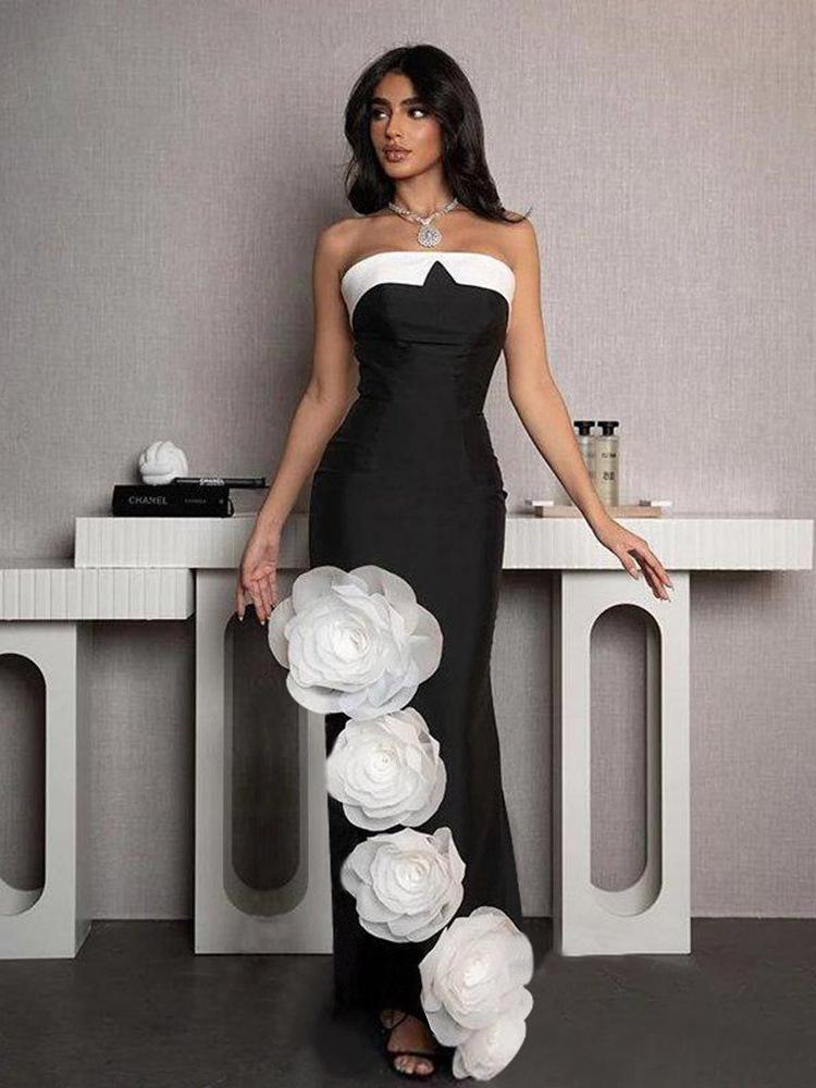 Maxct Women's Summer High-end Dress With Big Flower Strapless Bandage Dress Women's Banquet Women's Elegant Dress
