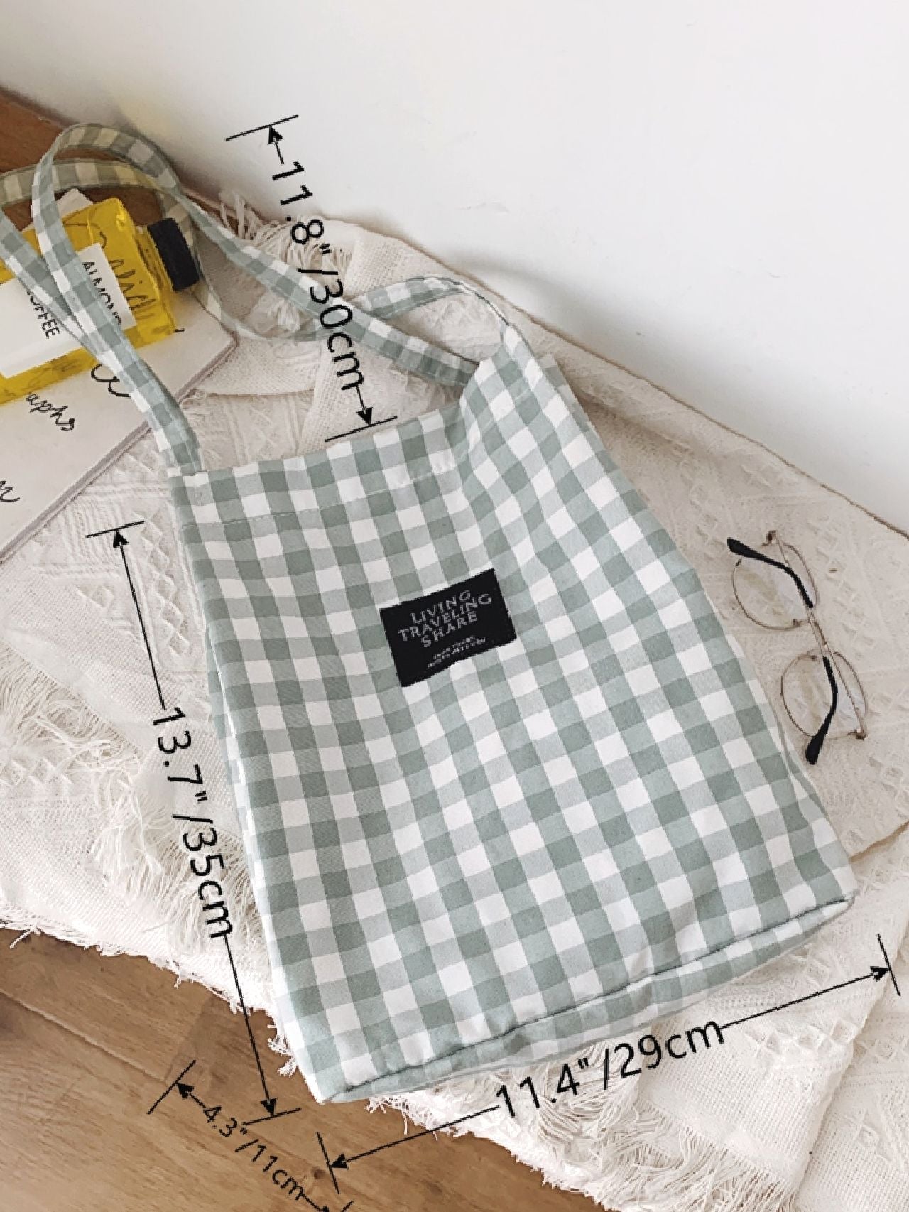 Maxct - Letter Patch Gingham Shopper Bag  - Women Tote Bags