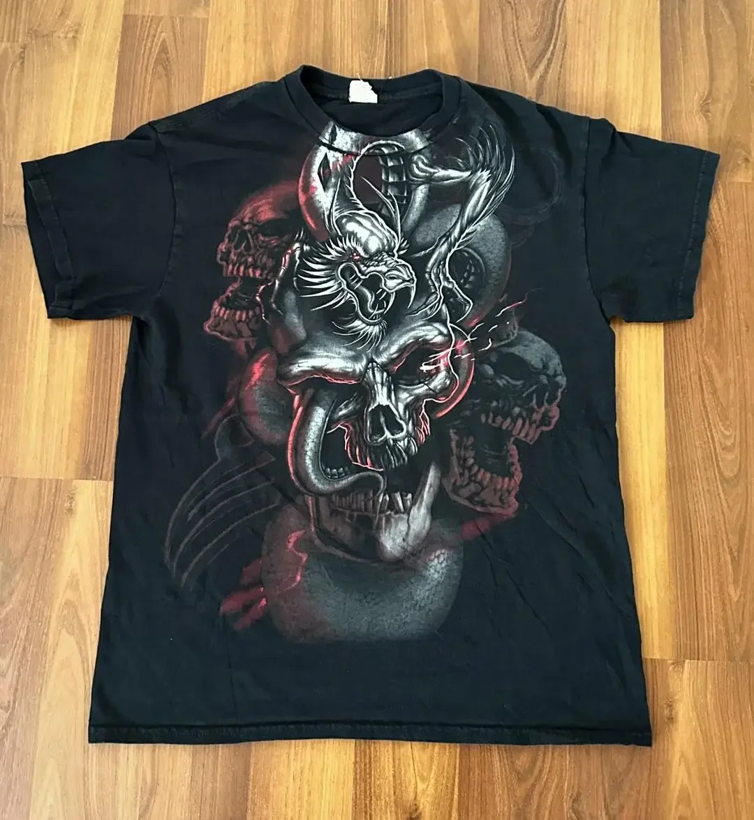Maxct Gothic Trend Culture Oversized Anime Cross Print T-Shirt Men's Loose Cotton Top Y2K Harajuku Streetwear Summer T-Shirt Women