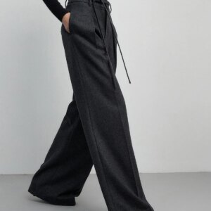 Maxct Solid Mid Waist Pocket Pants with Matching Tie