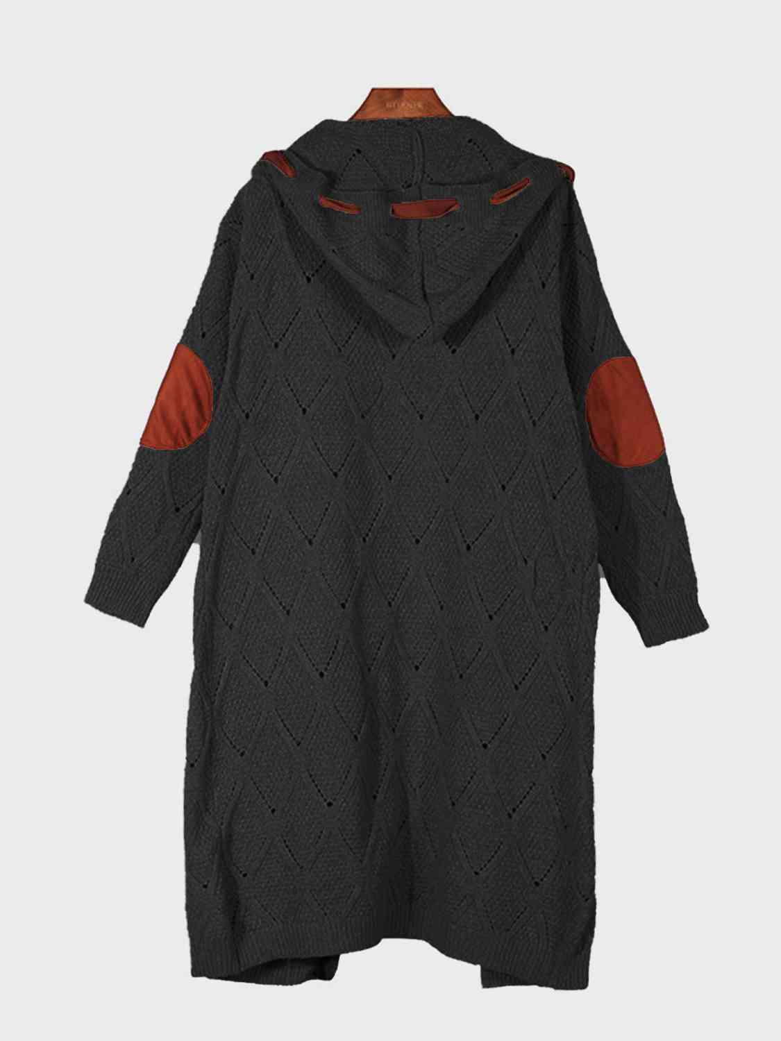 Maxct &Openwork Long Sleeve Open Front Hooded Cardigan