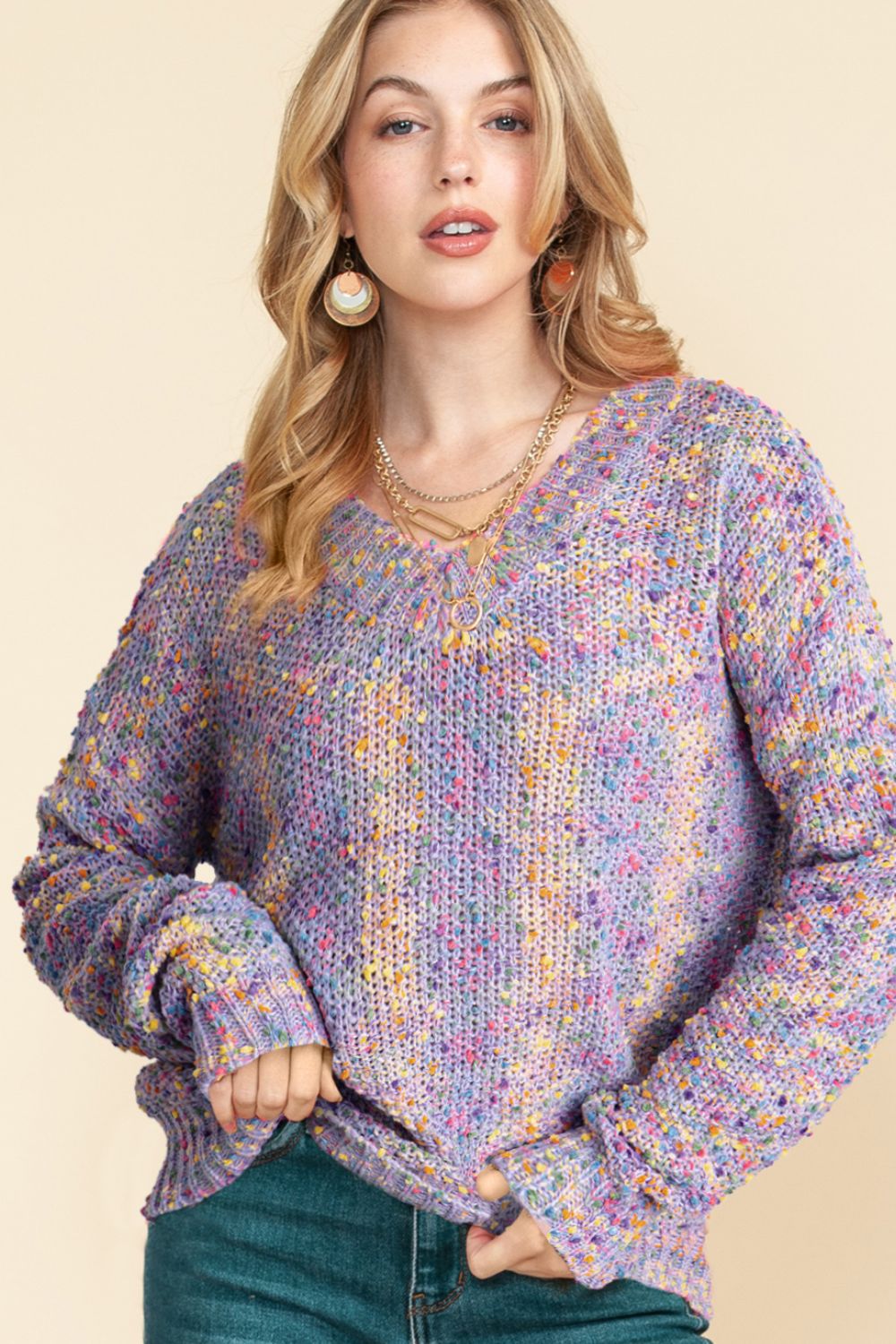 Maxct &Confetti V-Neck Long Sleeve Sweater