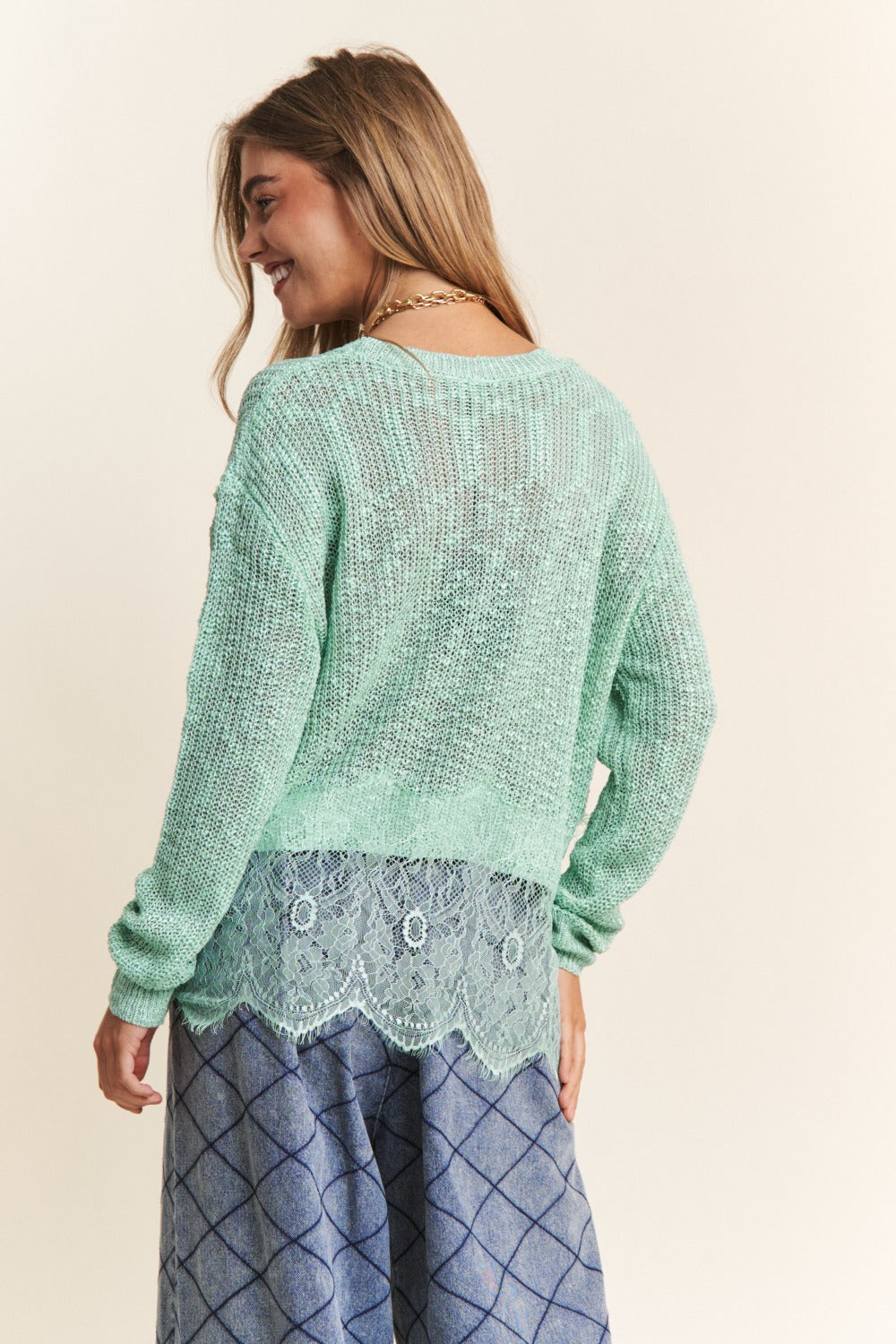 Maxct &J.NNA Lace Detail Long Sleeve Knit Top