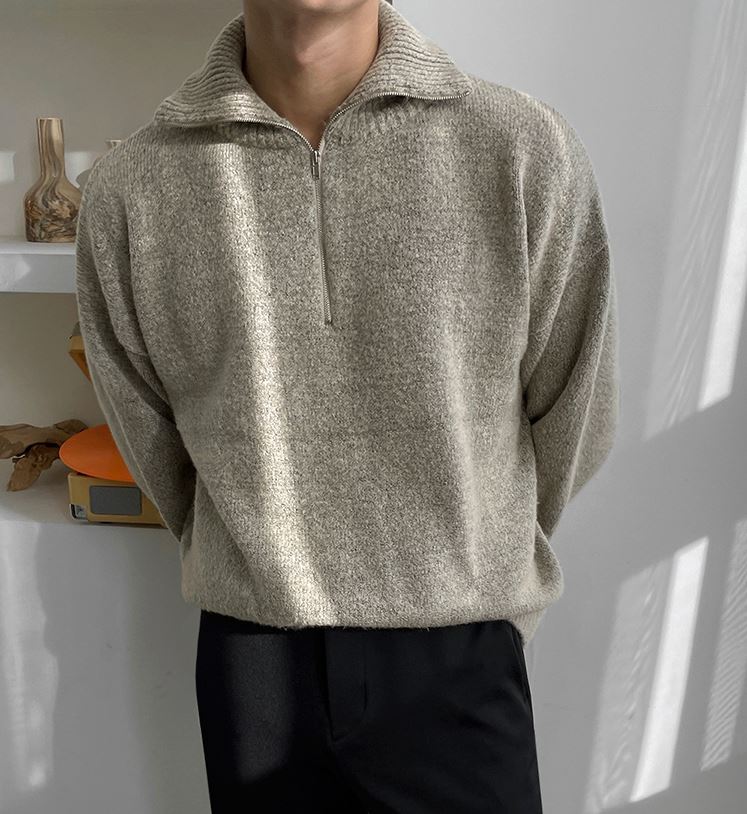Maxct 5555 Knitted Half Turtleneck Collar Half Zip-Up Sweater
