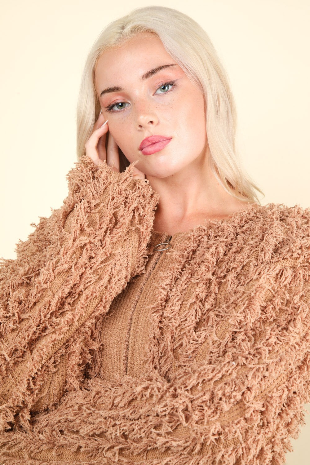 Maxct &VERY J Shaggy Yarn Knit Zip Up Jacket