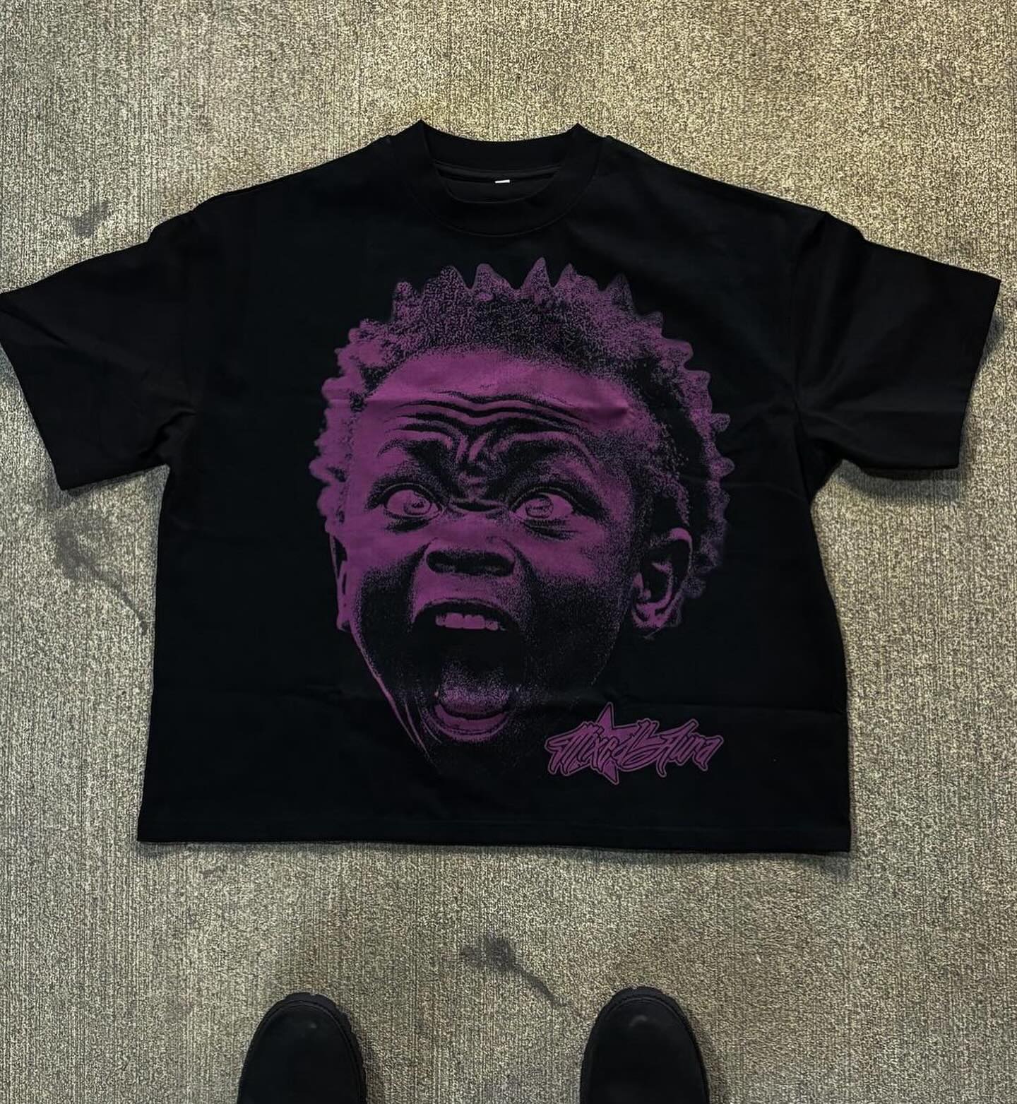American Fashion Goth Big Head Cartoon Print Oversized T-Shirt Men's Y2K Street Hip-Hop Harajuku Loose Casual Couple Clothes