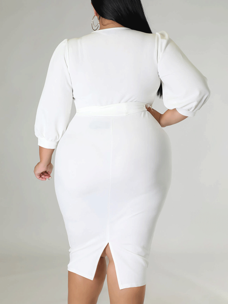 Deep V-neck Solid Split Midi Dress Maxct