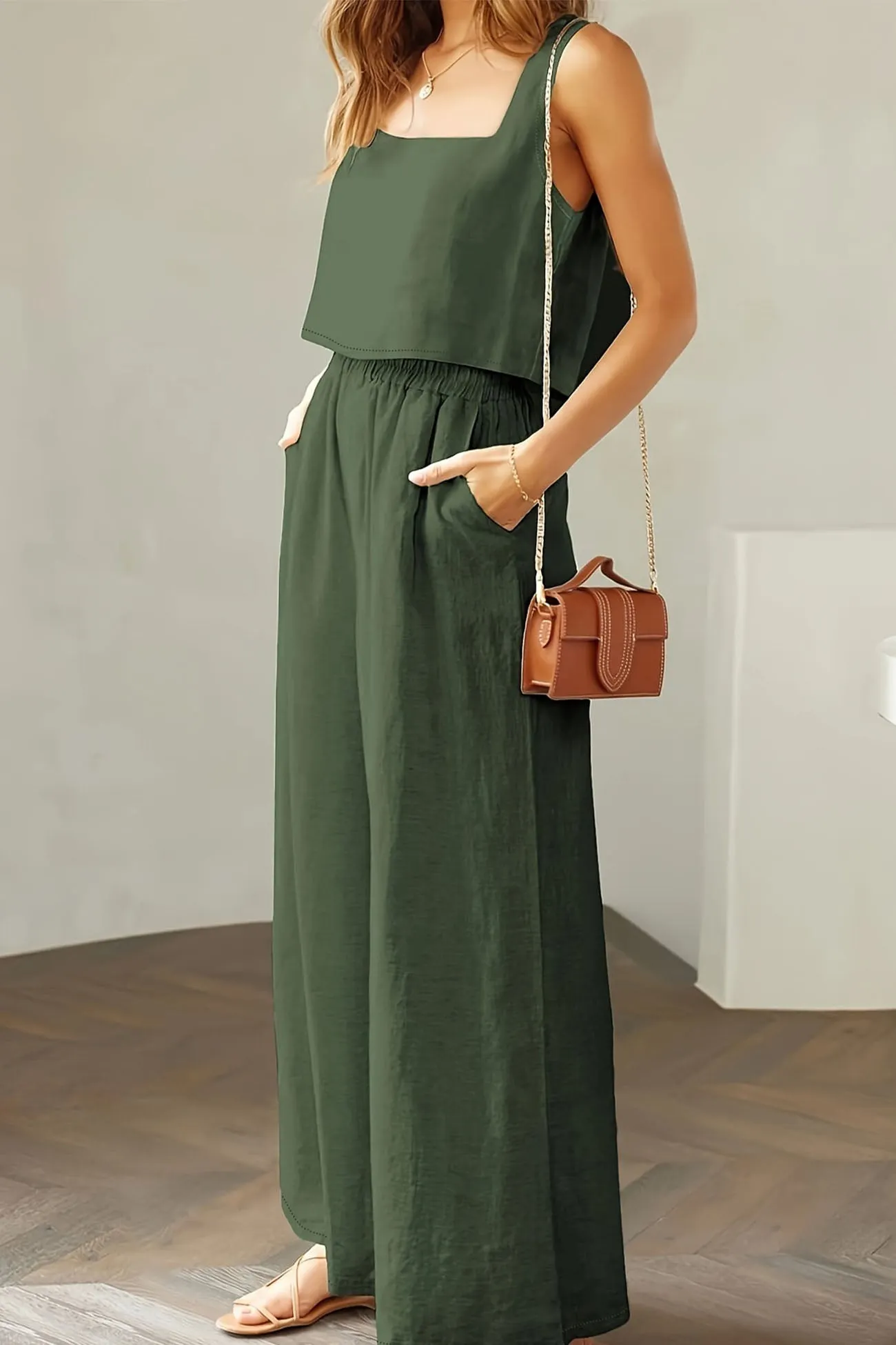 Maxct Square Neck Tank Top Long Pants Set