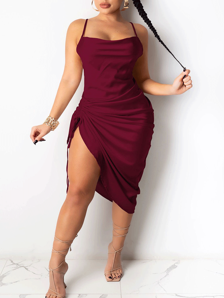 Ruched Spaghetti Strap Midi Dress Maxct