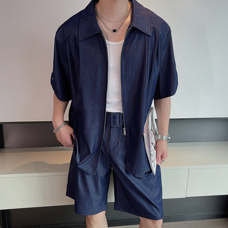 Maxct Casual Zipper T-shirt Shorts Two-piece Set