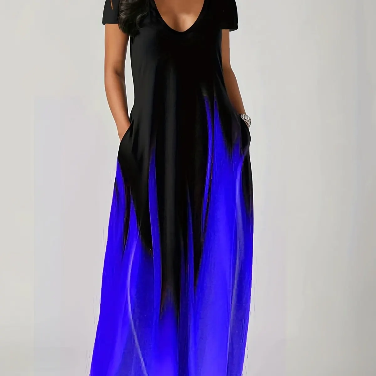 Maxct Maxct Summer Loose Print Casual Sexy Women's Dress Long Skirt Pocket Long Style Even