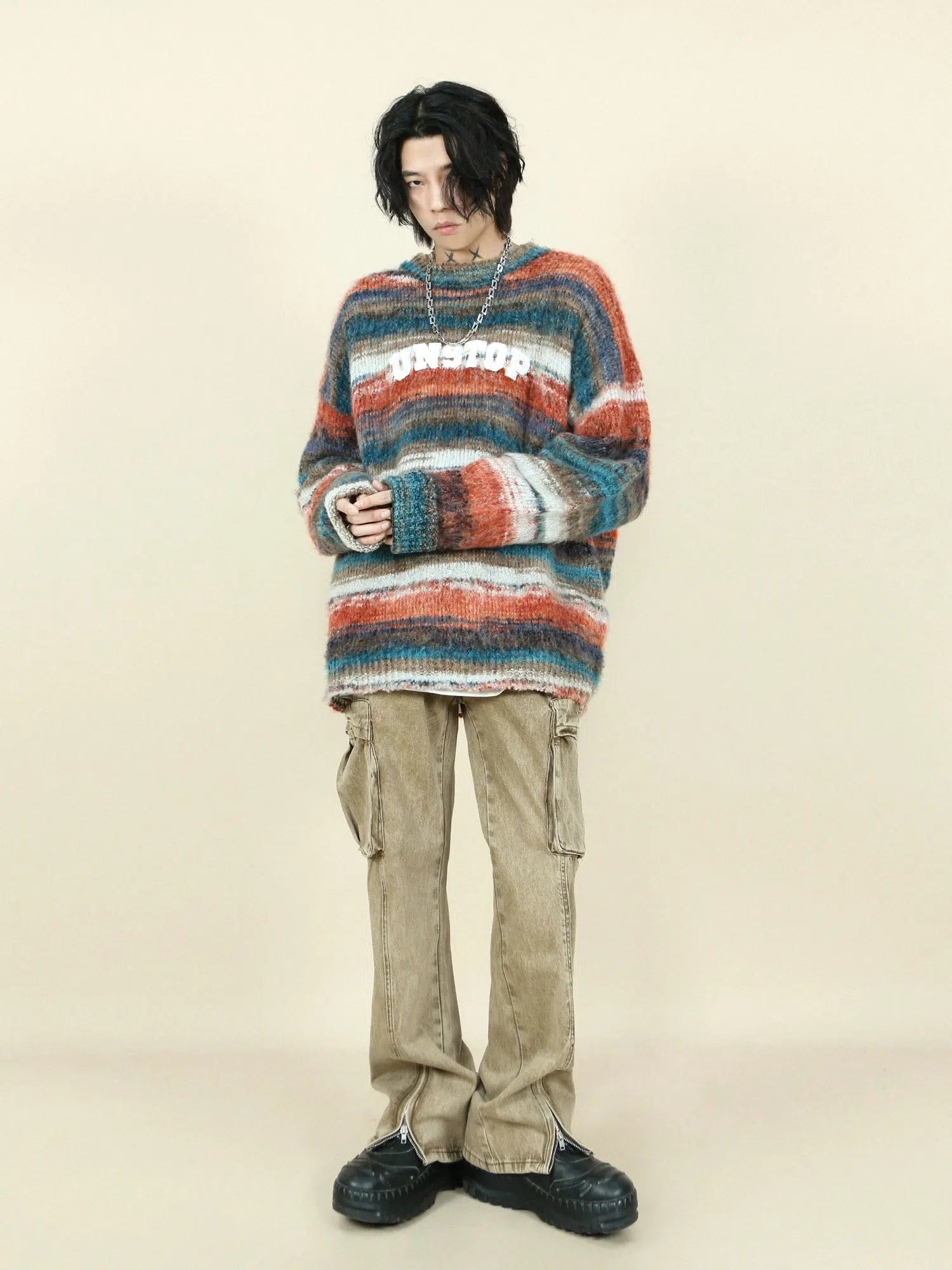 Maxct Faux Mohair Colorful Striped Sweater