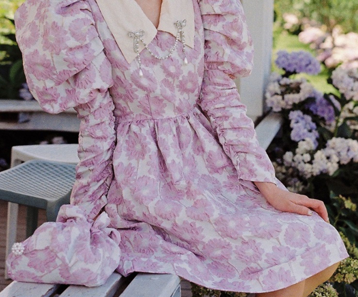 Puff Sleeve Daisy Jacquard Dress Maxct