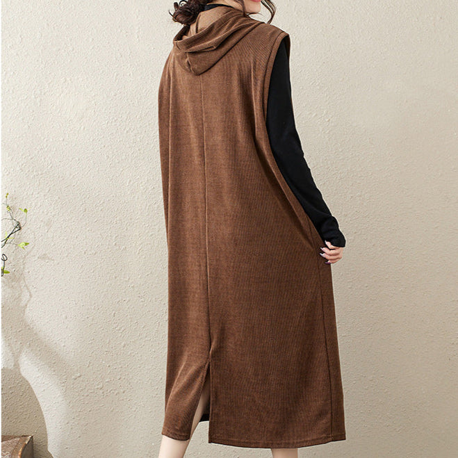 Maxct Women Autumn Retro Corduroy Hoodie Dress