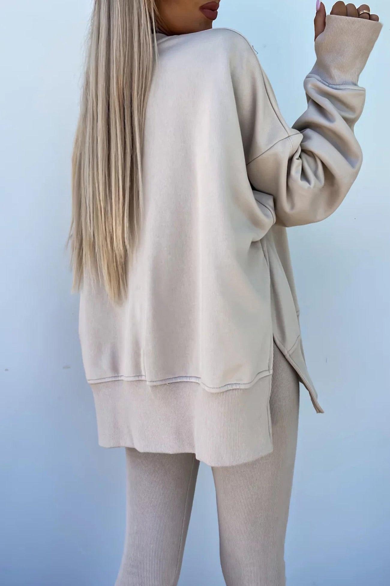 Maxct Crew Neck Slit Sweatshirt Legging Suits