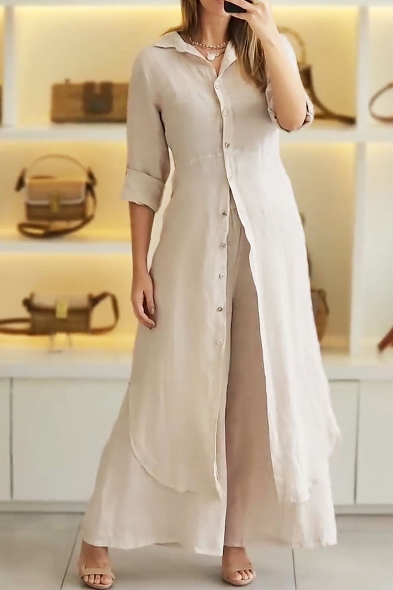 Maxct Button Long Shirts Long Pants Two-piece Suit